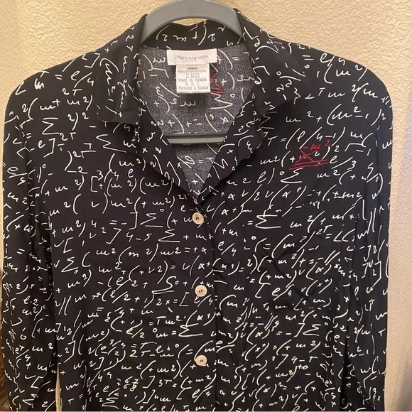Vintage JONES NEW YORK Women Math Physics Graphic Button Top Size 2 Petite - Picture 2 of 7